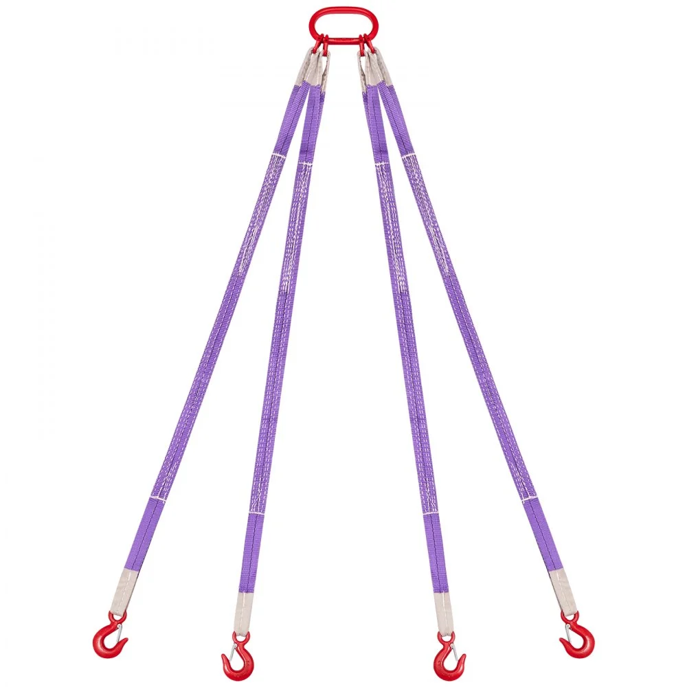 VEVOR Lifting Sling Straps, Four Leg Polyester Bridle Sling with Hooks, 6600LB Capacity, 5Ft Heavy Duty Rigging Strap, Thickened & Wear-Resistant Webbing Slings for Engines Cranes Hoists Truck