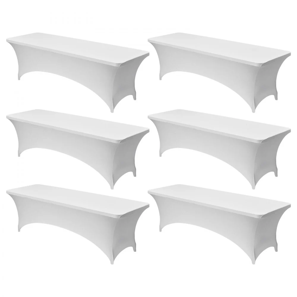 VEVOR 6 Pack Table Cloth for 8FT Rectangular Fitted Events, Wrinkle-Resistant Stretch White Table Covers, Washable Spandex Tablecloth Protector, for Party, Wedding, Cocktail, Banquet, Festival