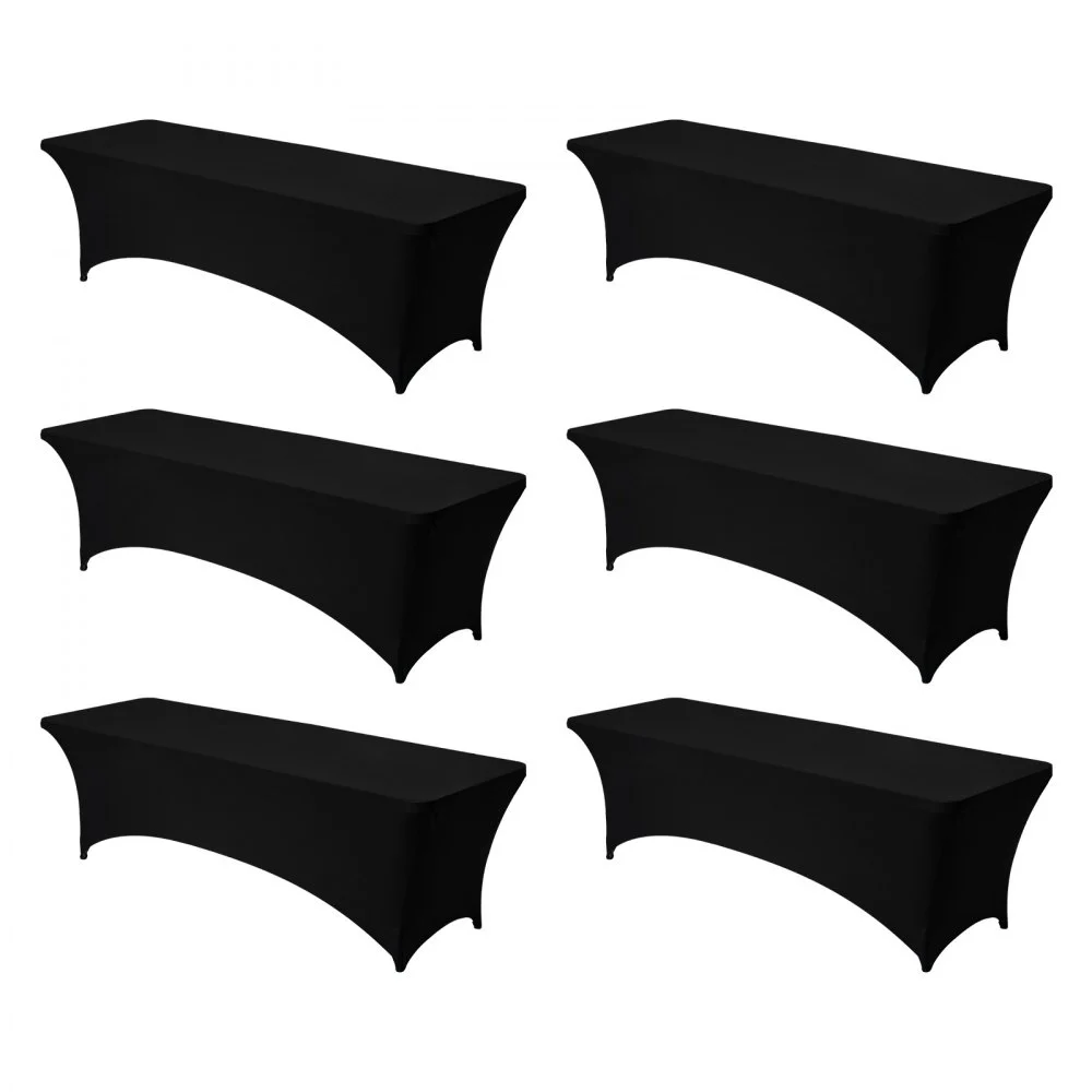 VEVOR 6 Pack Table Cloth for 8FT Rectangular Fitted Events, Wrinkle-Resistant Stretch Black Table Covers, Washable Spandex Tablecloth Protector, for Party, Wedding, Cocktail, Banquet, Festival