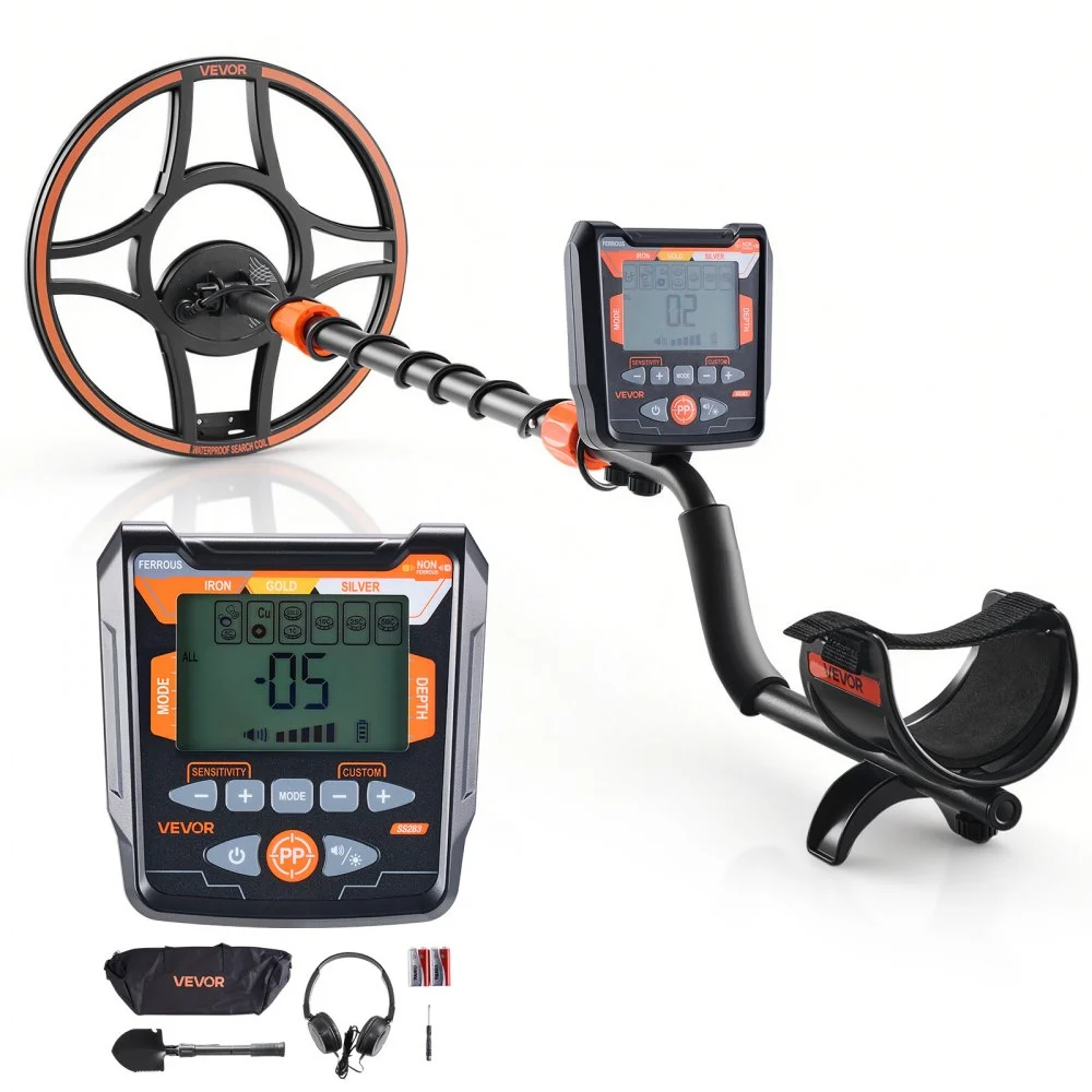 VEVOR Metal Detector for Adults, 12", Professional High Accuracy Gold Detector, IP68 Waterproof Search Coil with Display, Headphones, 6 Modes, Adjustable Length, for Detecting Gold Treasure Hunting