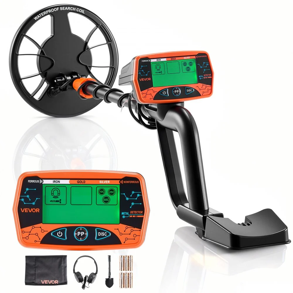 VEVOR Metal Detector for Adults, 8", Professional High Accuracy Gold Detector, IP68 Waterproof Search Coil with Display, Headphones, 3 Modes, Adjustable Length, for Detecting Gold Treasure Hunting