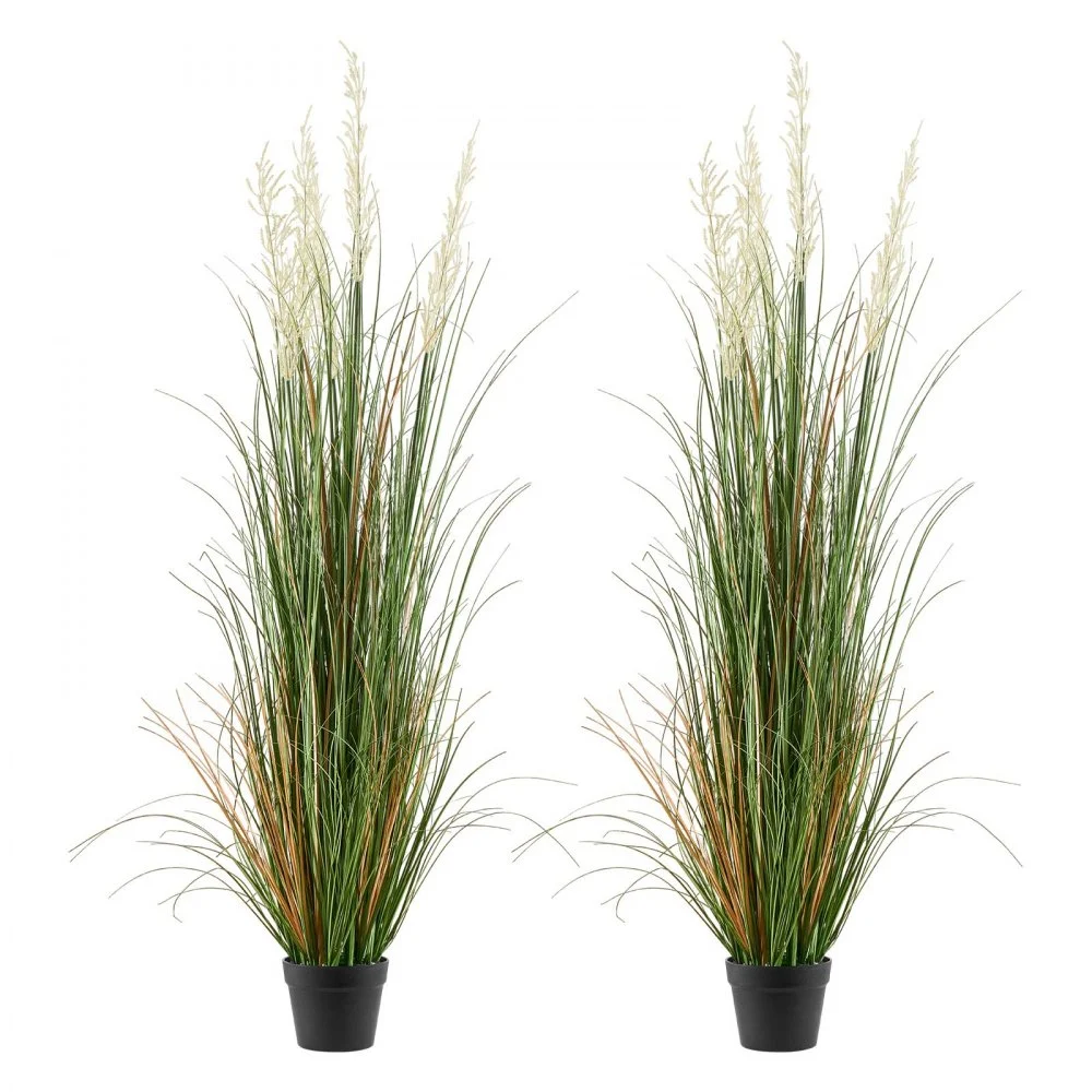 VEVOR Artificial Grass Plant, 2 Pack 59 inch Faux Reed Flower Grass in Pot, Premium PVC Fake Greenery Shrubs Plant for Indoor Outdoor House Home Garden Office Room Décor, Housewarming, Green