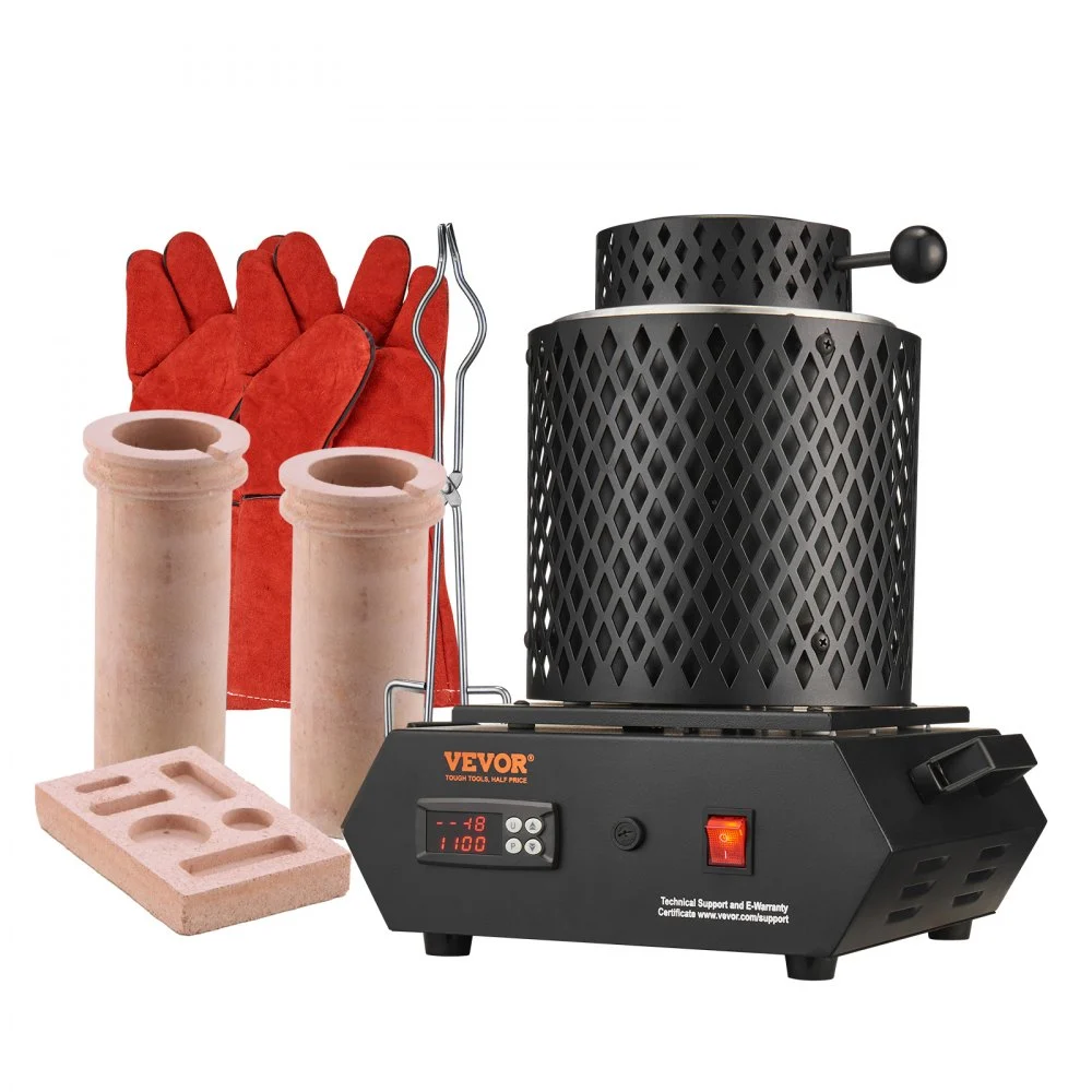 Summer Sale
VEVOR Gold Melting Furnace, 1350W, 2102 ℉ Max Temperature, Digital Electric Melting Furnace with 1 kg and 3 kg Ceramic Crucibles, Crucible Tongs, and Gloves, for Gold, Silver, Aluminum, Copper