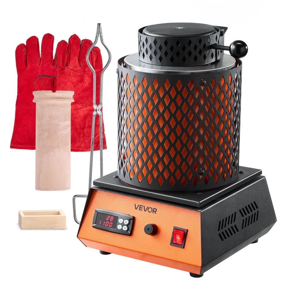 VEVOR Electric Melting Furnace, 1350W Electric Metal Smelter Foundry, 2102℉/1150℃ Metal Smelting Machine with 3kg Ceramic Crucible, Gold Smelting Kit for Jewelry Making, Metal Bars, Metal Components