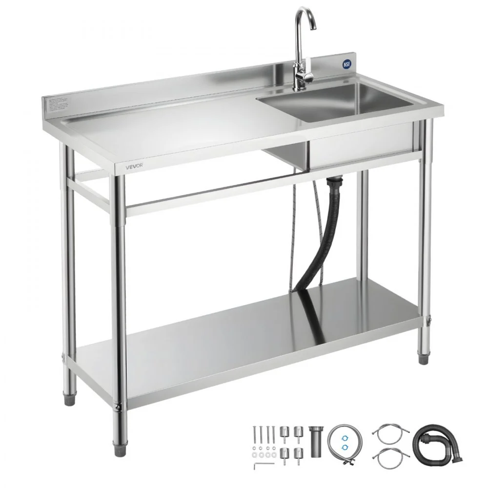 Summer Sale
VEVOR Stainless Steel Utility Sink, Free Standing Single Bowl Commercial Kitchen Sink with Faucet, Utility Left Basin Workbench with Hot & Cold Water Pipe for Garage Restaurant Laundry, 47x19.7x37 in