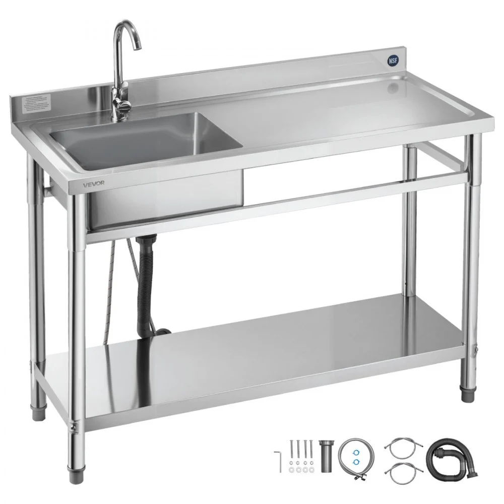 Summer Sale
VEVOR Stainless Steel Utility Sink, Free Standing Single Bowl Commercial Kitchen Sink with Faucet, Utility Right Basin Workbench with Hot & Cold Water Pipe for Garage Restaurant Laundry, 47x19.7x37 in