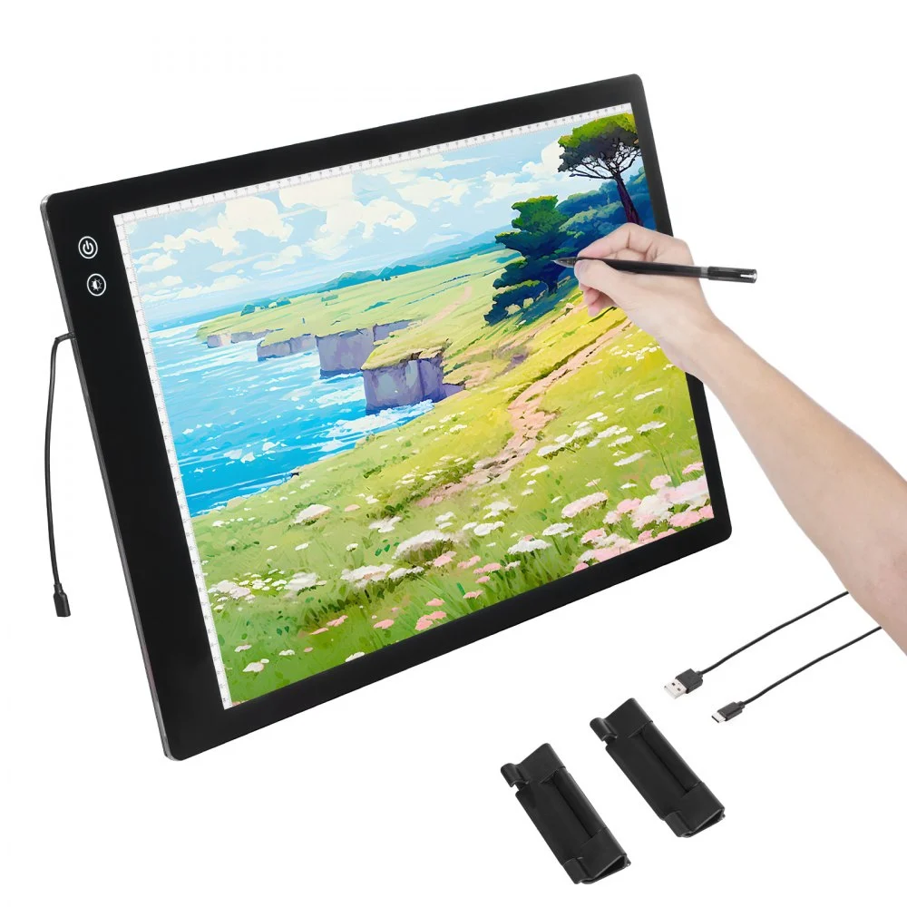 VEVOR Light Board, A2 LED Light Pad with 6 Level Dimmable Brightness, Rechargeable Light Table for Tracing, Light Box for Diamond Painting, Animation, Sketching, Drawing, Stenciling, Artists (Black)