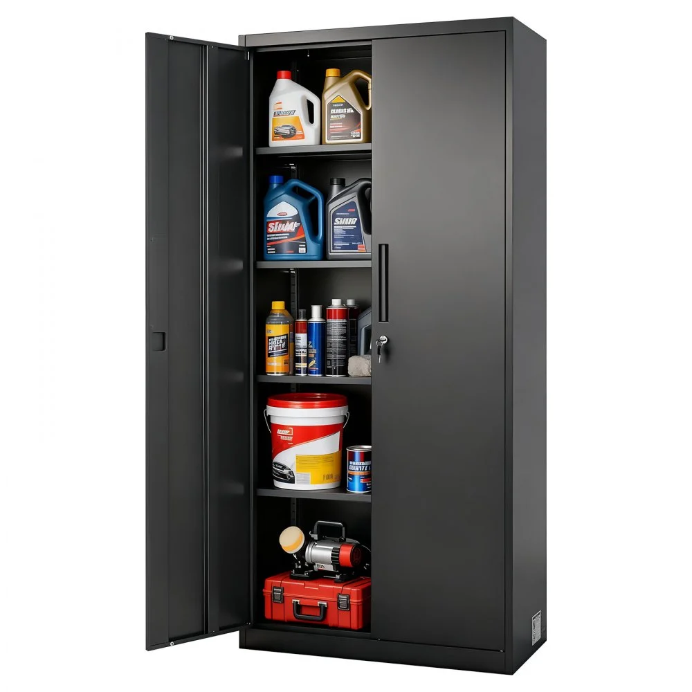 Summer Sale
VEVOR Metal Storage Cabinet, 68.9 in Lockable Steel Garage Cabinet with 4 Adjustable Shelves, 2 Magnetic Doors, 2 Keys, 5 Tiers Tool Storage for Pantry, Warehouse, Basement, Laundry, Office, Black