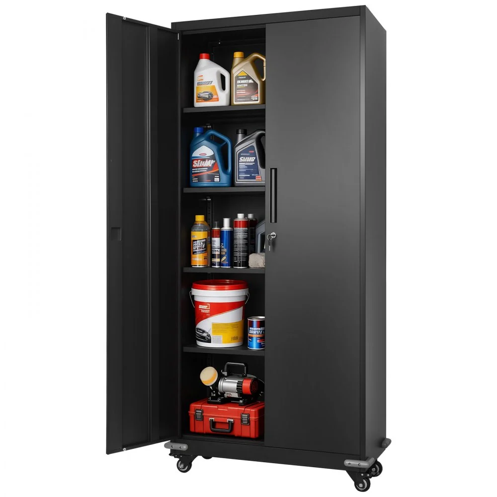 Summer Sale
VEVOR Metal Storage Cabinet, 72.6 in Rolling Steel Garage Cabinet with 4 Adjustable Shelves, 2 Magnetic Doors & 2 Keys, 5 Tiers Lockable Tool Storage for Pantry, Warehouse, Basement, Office, Black