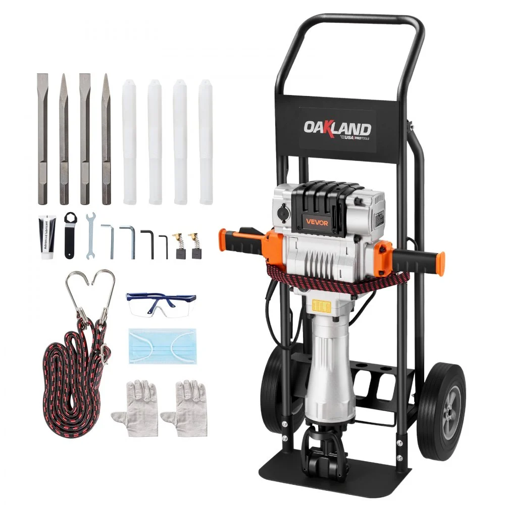Summer Sale
VEVOR Demolition Jack Hammer, 2100 W Powerful Electric Jackhammer, 1650 BPM Concrete Breaker with 2 Point Chisels, 2 Flat Chisels, Hand Trolley, Gloves, for Concrete, Wall, Brick, Tile and Foundation