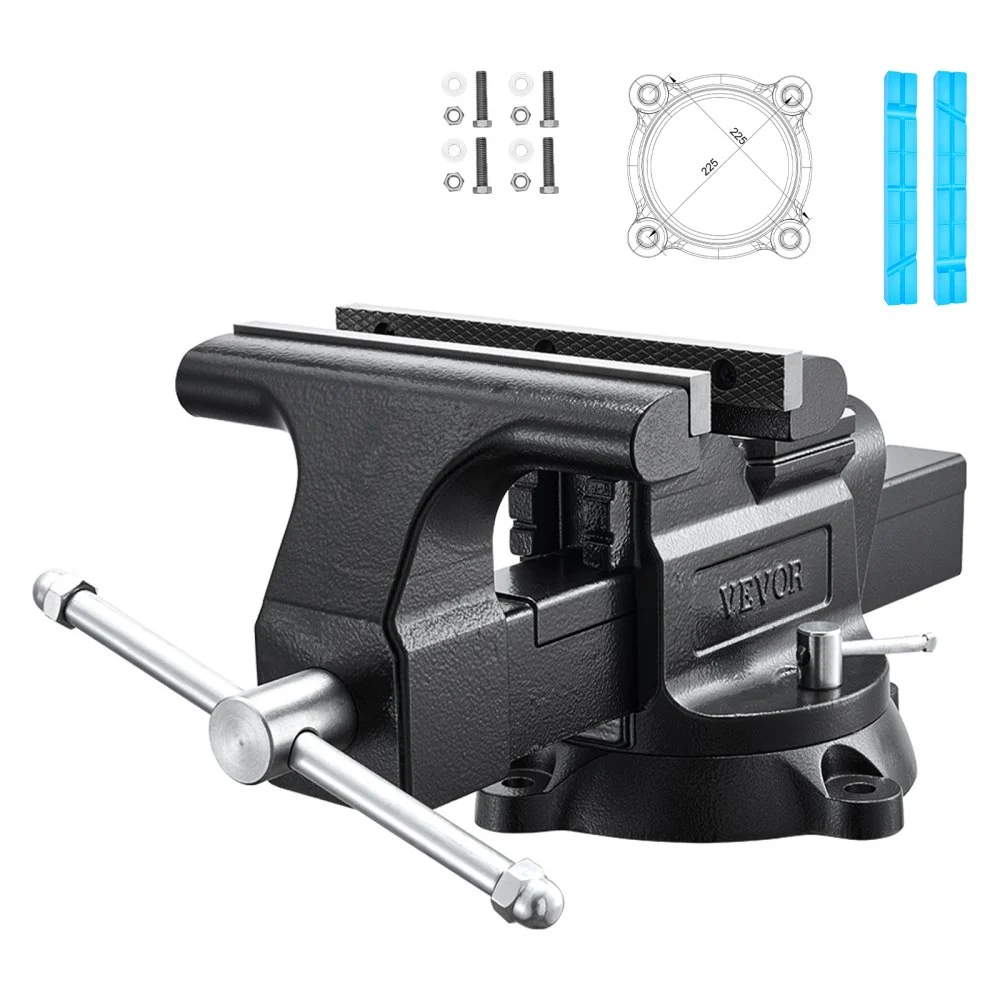 VEVOR Heavy Duty Bench Vise, 10" Jaw Width, Multi-Purpose Ductile Iron Bench Vise with Anvil and 360-Degree Locking Swivel Base, 4.3" Throat Depth, 10" Max Jaw Opening, for Drilling, Pipe Cutting