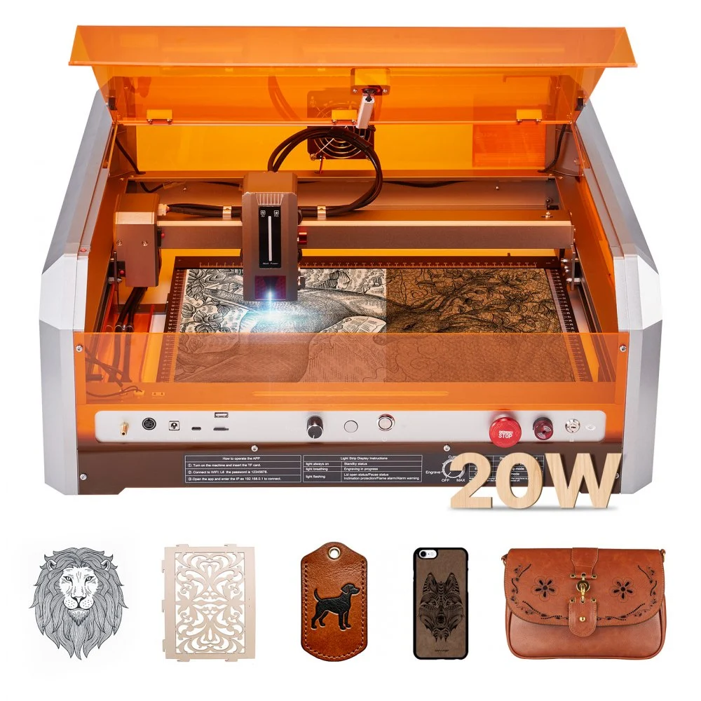 Summer Sale
VEVOR Laser Engraver, 20W, Laser Engraving and Cutting Machine with Enclosure Camera, Laser Cutter, 15.7 x 15.7 in Working Area, 30000 mm/min, for Wood, Leather, Glass, Paper, Certain Metal, Class 1