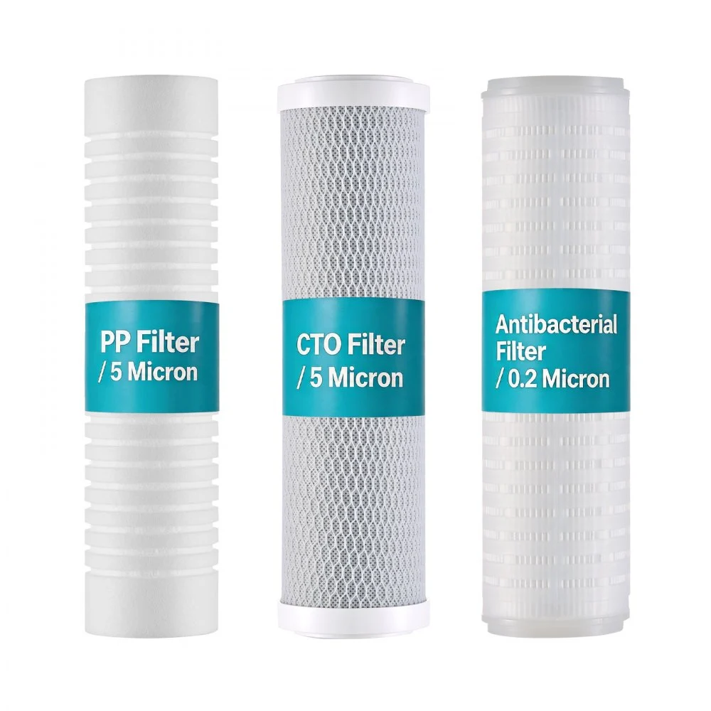 VEVOR RV Water Filter Replacement Cartridge, 0.2-Micron 3 Pack 3 Stage Premium RV Water Filtration Replacement Cartridge for 2.5" x 10" Filter Housing, Reduces Sediment, Particles, Chlorine, Odors