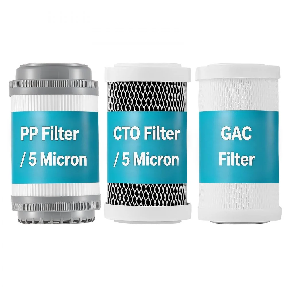 VEVOR RV Water Filter Replacement Cartridge, 5-Micron 3 Pack 3 Stage Premium RV Water Filtration Replacement Cartridge for 2.5" x 5" Filter Housing, Reduces Sediment, Particles, Chlorine, and Odors