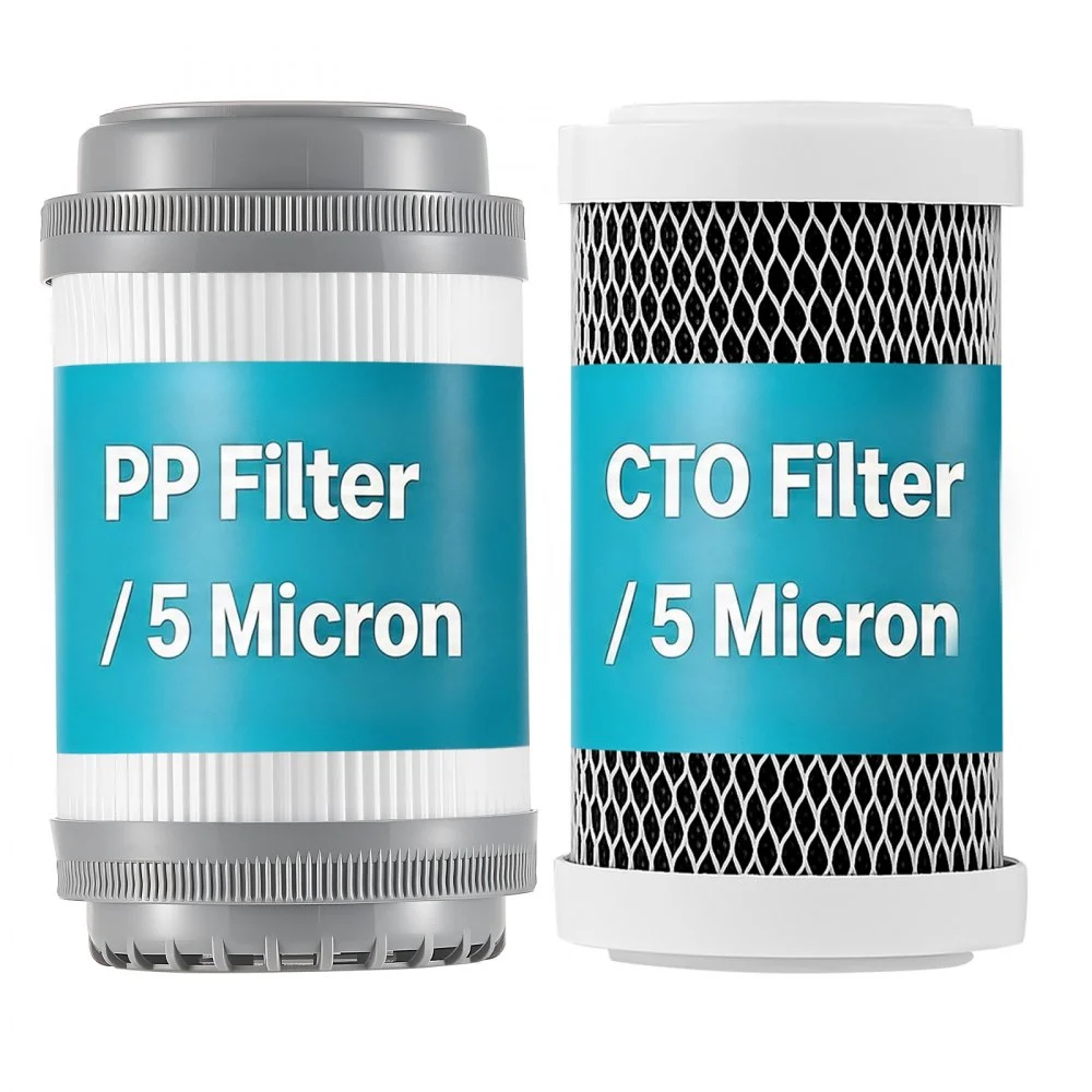 VEVOR RV Water Filter Replacement Cartridge, 5-Micron 2 Pack Dual Stage Premium RV Water Filtration Replacement Cartridge for 2.5" x 5" Filter Housing, Reduces Sediment, Particles, Chlorine, Odors