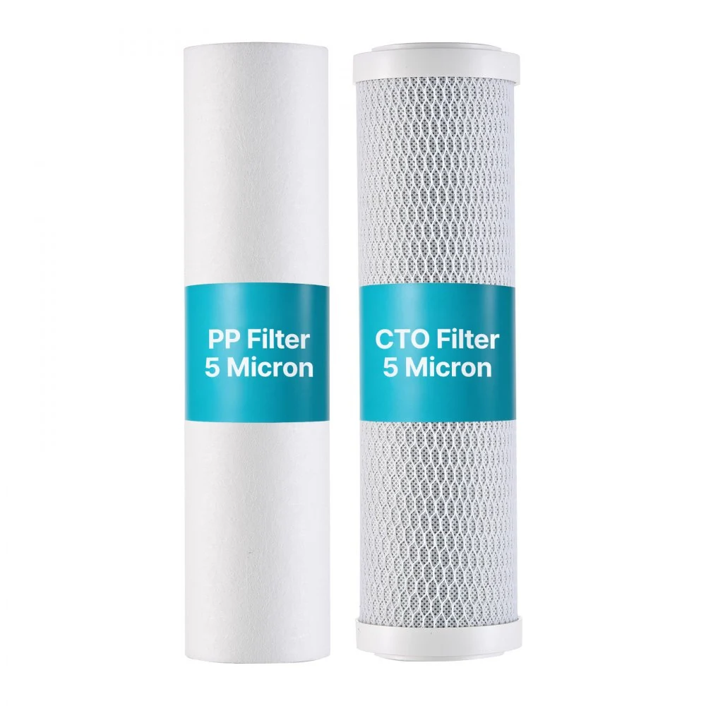 VEVOR RV Water Filter Replacement Cartridge, 5-Micron 2 Pack Dual Stage Premium RV Water Filtration Replacement Cartridge for 2.5" x 10" Filter Housing, Reduces Sediment, Particles, Chlorine, Odors