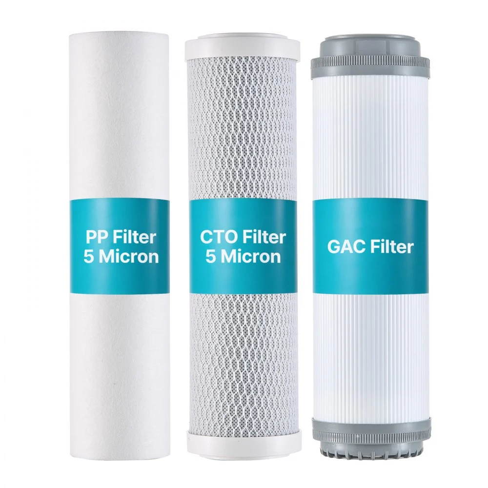 VEVOR RV Water Filter Replacement Cartridge, 5-Micron 3 Pack 3 Stage Premium RV Water Filtration Replacement Cartridge for 2.5" x 10" Filter Housing, Reduces Sediment, Particles, Chlorine, and Odors