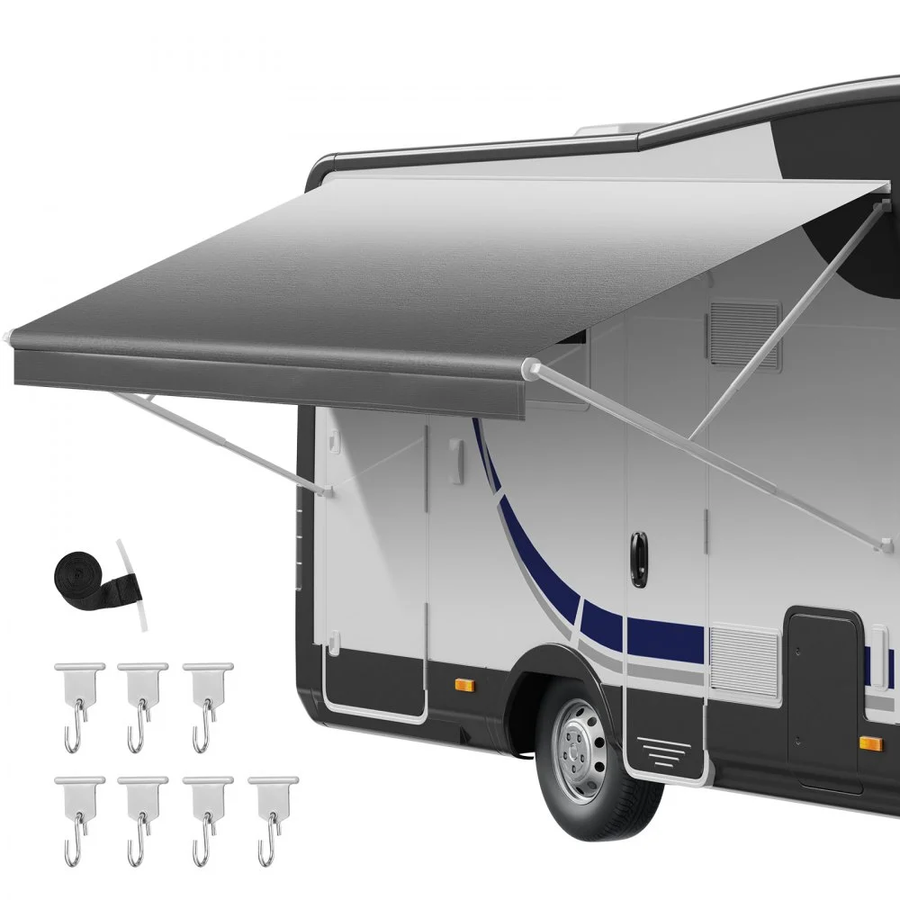 VEVOR RV Awning Fabric Replacement, 15' (Fabric 14'2") 18 oz Heavy-Duty Weatherproof Vinyl Camper Awning Replacement, UPF50+ Protection Waterproof Outdoor Canopy for RV, Motorhome, Trailer, Gray Fade