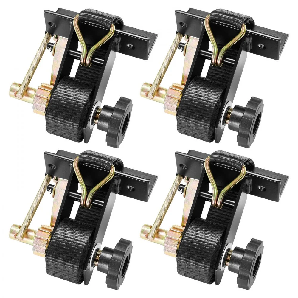 VEVOR Ladder Rack Ratchet Straps, Black Square Tube Mount, 1.5 in Wide x 7.4 ft Long Black Ladder Rack Straps with Double J-Hooks, 500 lbs Load Heavy Duty, Cargo Buckle Lock Strap (4 Pack)