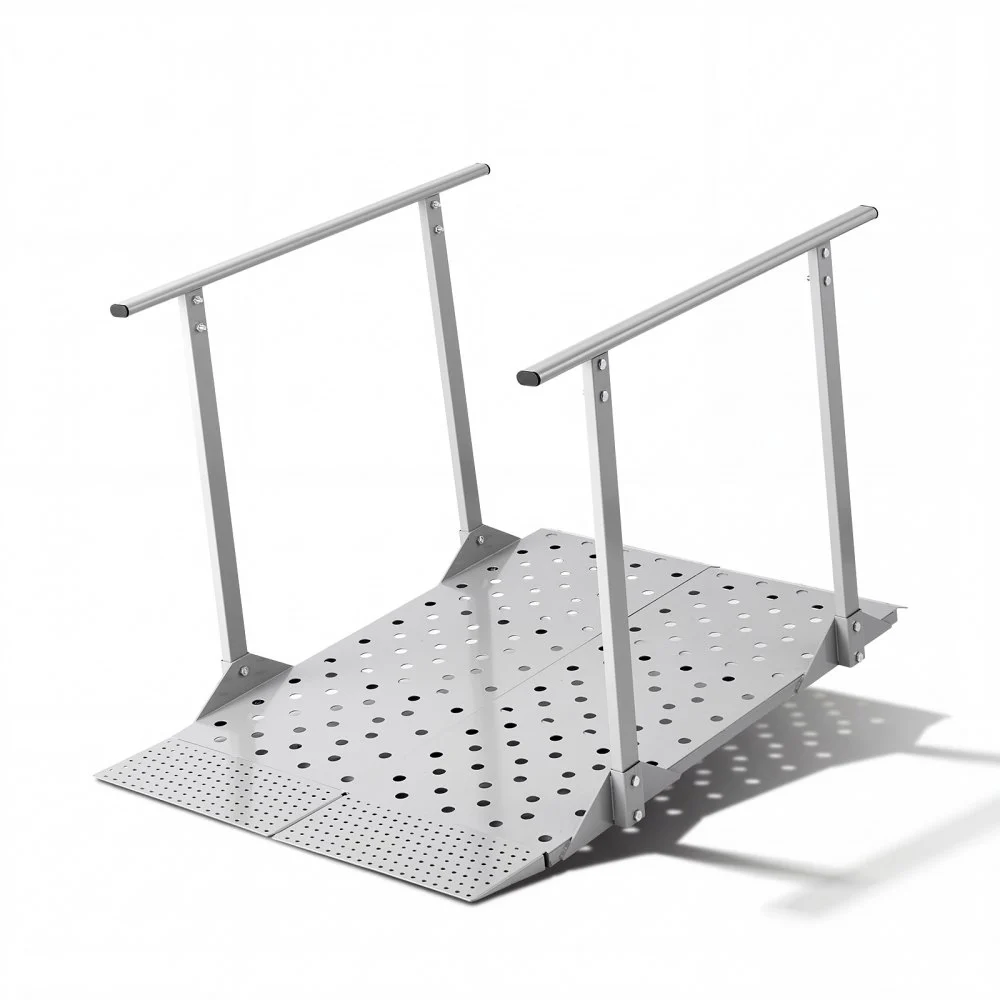 VEVOR Wheelchair Ramp with Handrails, 44.9 x 33.5 in, Heavy Duty Aluminum Handicap Ramp, 440 lbs Capacity, Non-Slip Portable Threshold Ramps for Home Steps, Stairs, Doorways, Curbs, Walkers, Scooters