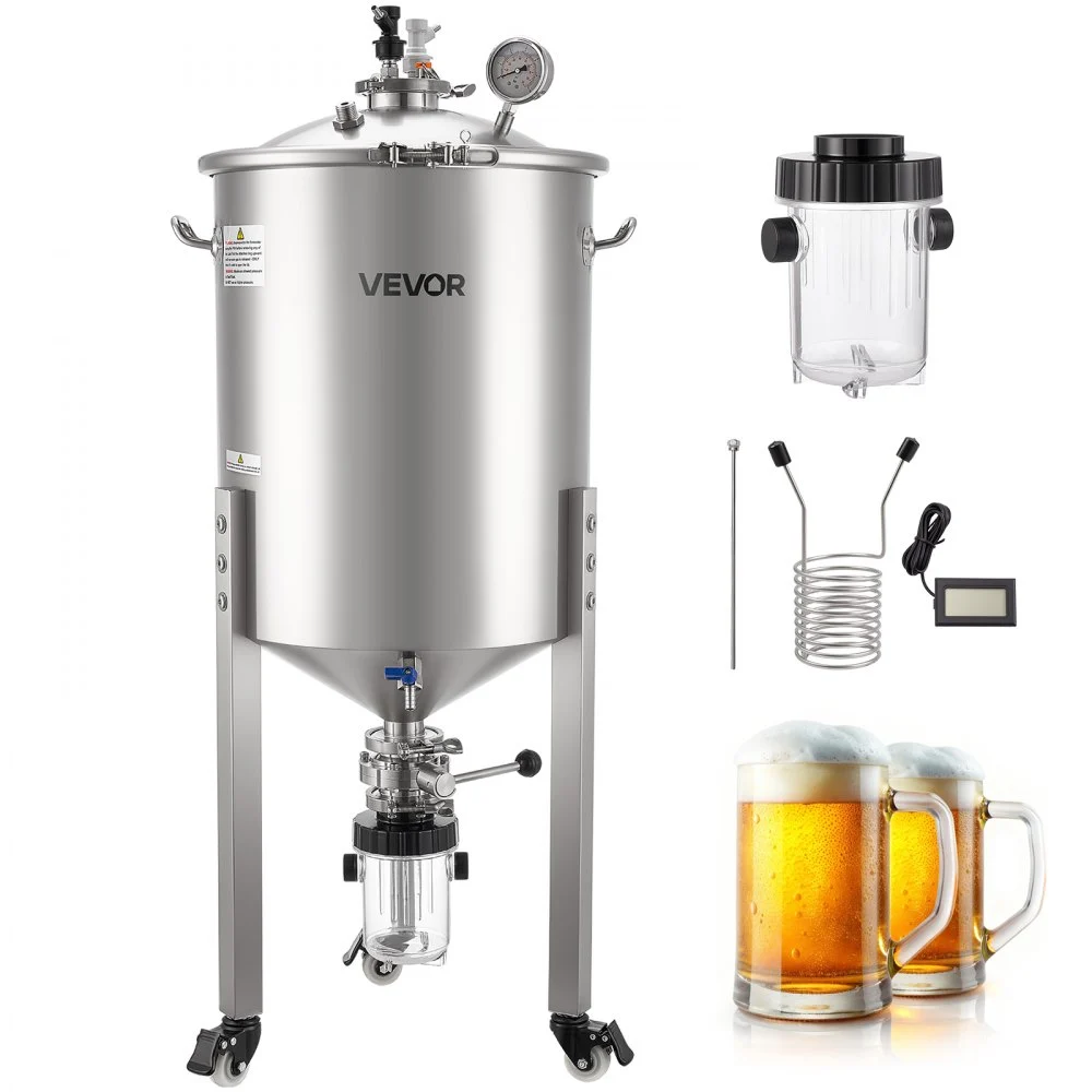 Summer Sale
VEVOR Pressure Fermenter 15 PSI, 16 Gal/60L All-in-One Stainless Steel Conical Secondary Fermentation Bucket, with Cooling Tube, Yeast Slurry Collection Bottle, for Wine, Beer Brewing Equipment