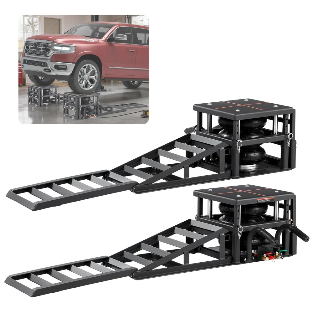 Summer Sale
VEVOR Air Portable Car Lifts 2PCS, 11023 lbs/5 Ton Capacity, 12.6 inch Max Height, Pneumatic Ramp Jacks with Airbags, Wheel Chocks, Extension Ramps, Heightened Columns, Heavy-Duty for Sedan SUV Pickup