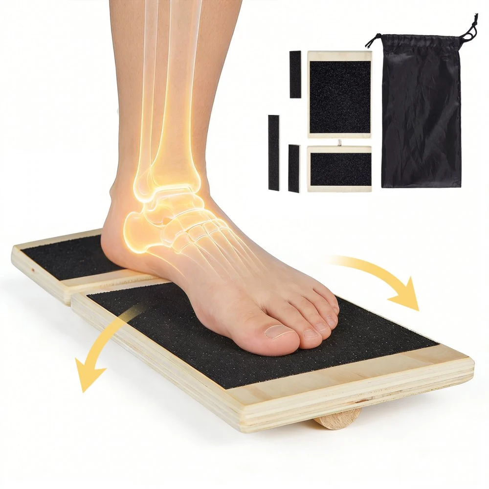 VEVOR Balance Board, Wobble Board Trainer for Adults Foot & Ankle Strengthening, Non-Slip Wood Premium Wooden Balance Training Equipment, Compact with Storage Bag, Ideal for Physical Therapy Exercises