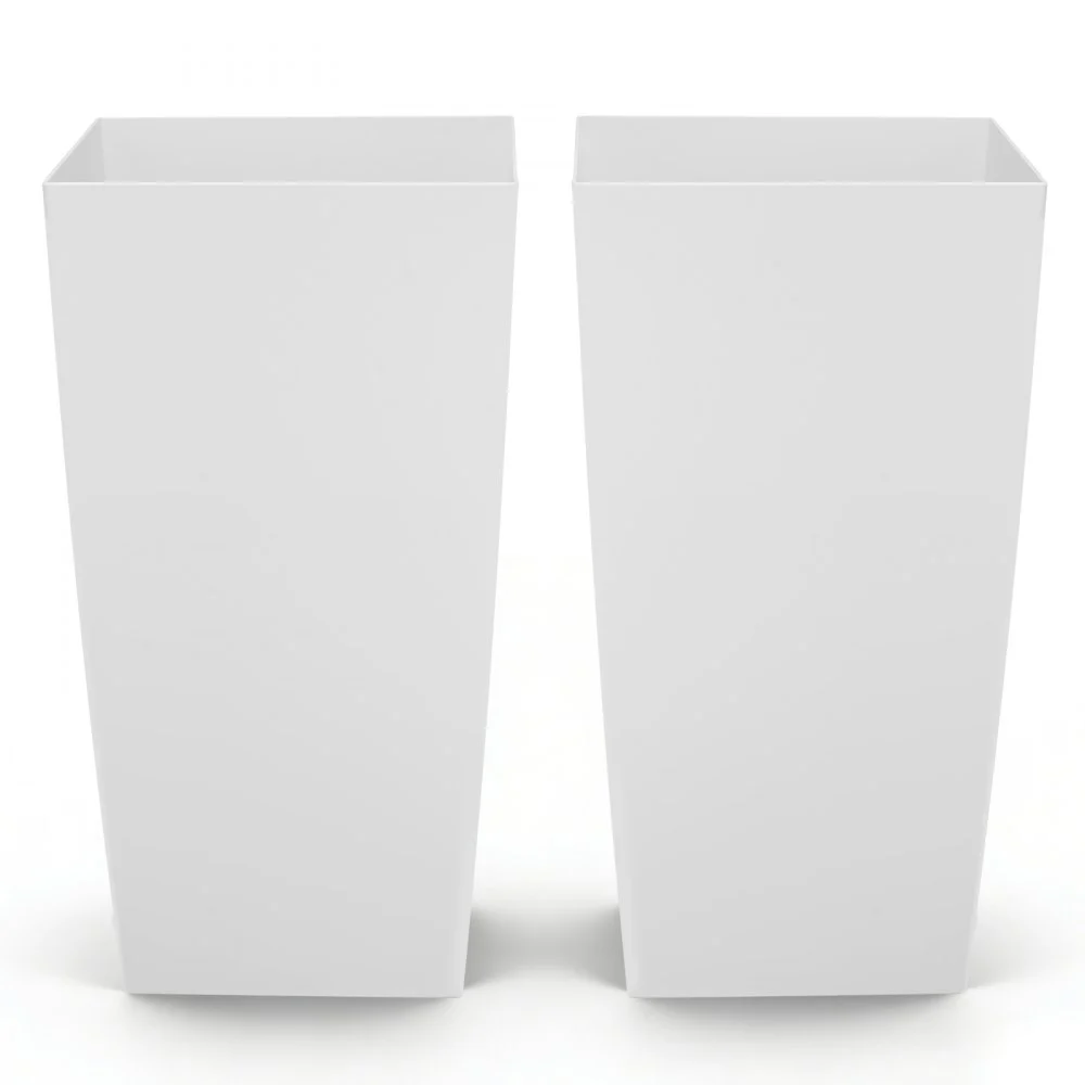 VEVOR Tall Planters Set of 2, 30 Inch Large Outdoor Taper Planters for Outdoor Indoor Plants, Front Porch Plastic Modern Flower Pots with Casters, Inner Pot & Drainage Holes for Patio, Garden, White