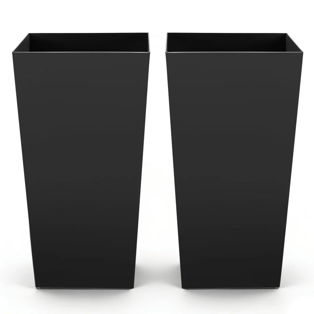 VEVOR Tall Planters Set of 2, 30 Inch Large Outdoor Taper Planters for Outdoor Indoor Plants, Front Porch Plastic Modern Flower Pots with Casters, Inner Pot & Drainage Holes for Patio, Garden, Black