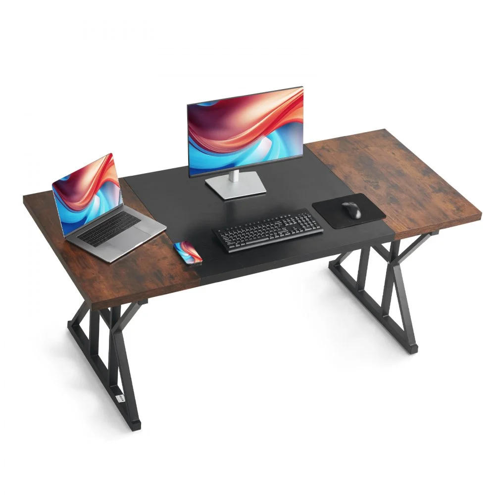 VEVOR Executive Desk 70.9 x 31.5 inch, Large Computer Desk PC Workstation for Home Office, Modern Simple Wood Laptop Study Writing Table Metal Frame Business Furniture, Rustic Brown and Black
