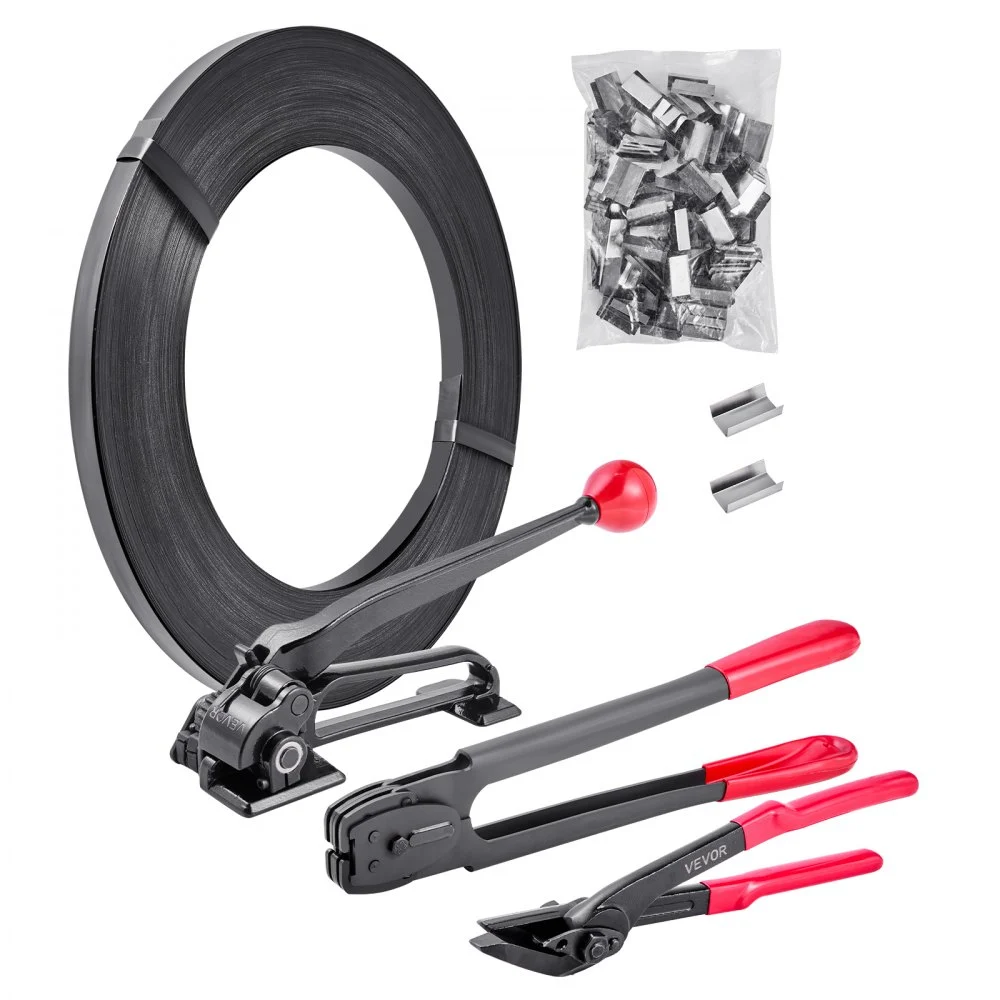 Summer Sale
VEVOR Steel Banding Strapping Kit, Heavy Duty Banding Sealer Tool with 600 ft Binding Straps, 300 Metal Seals, Manual Pallet Packaging Strapping Kit for Warehouse, Transportation, Industrial Bundling