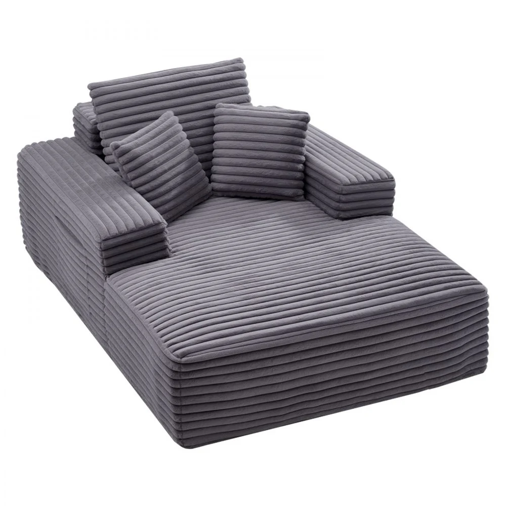 VEVOR Chaise Lounge Chair, 54 in Boneless Chaise Lounge Indoor, Modern Upholstered Oversized Reading Chair with Throw Pillows & Armrests, Sofa Couch Deep Seat Sleeper for Living Room, Bedroom, Grey