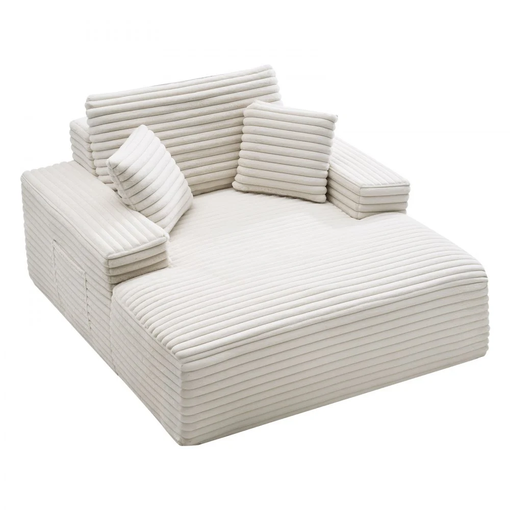 VEVOR Chaise Lounge Chair, 54 in Boneless Chaise Lounge Indoor, Modern Upholstered Oversized Reading Chair with Throw Pillows & Armrests, Sofa Couch Deep Seat Sleeper for Living Room, Bedroom, Beige
