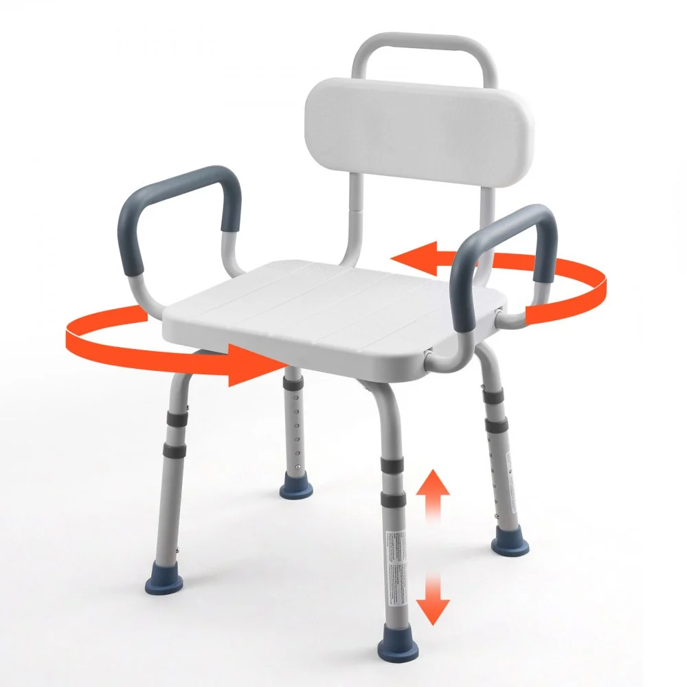 VEVOR Swivel Shower Chair with Arms and Back, 400 lbs Heavy Duty Bench Seat for Inside Shower Stall and Bathtub, Height Adjustable Bathroom Bath Tub Seat for Adults, Seniors, Elderly and Disabled
