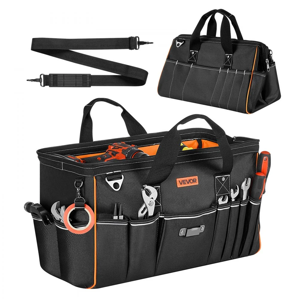 VEVOR Tool Bag, 20 Inch, 33-Pocket Portable Large Tool Box Organizer Storage, Toolbox with Big Zipper, Adjustable Shoulder Strap, Water-Resistant Carry Toolbag, for Men Women Dad Husband Fathers Day