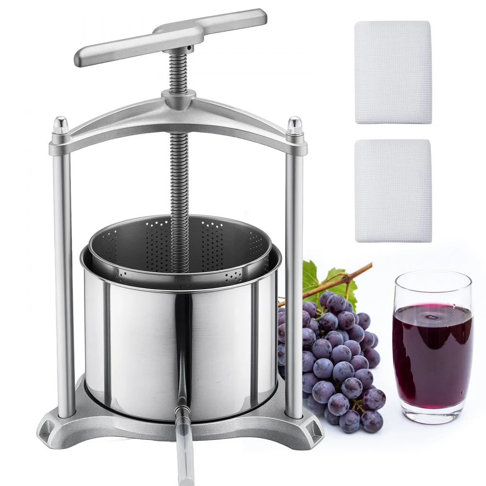 VEVOR Fruit Wine Press, 1.6 Gallon/6L, Stainless Steel Manual Juice Maker with Powerful T-Shaped Handle, Juice Making for Apple/Grape/Orange/Berry, Cheese/Tincture/Herbal Press, for Kitchen Home