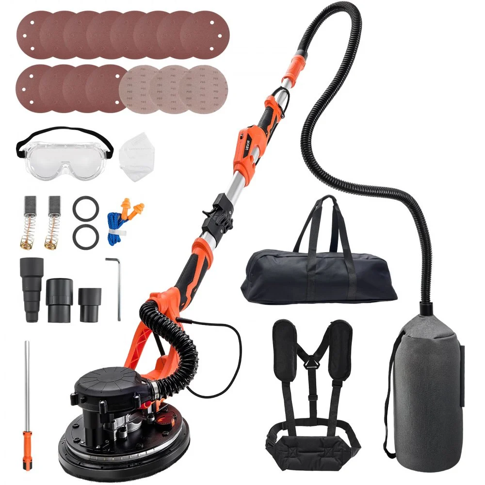 VEVOR Drywall Sander, 1150W Electric Drywall Sander, Popcorn Ceiling Removal Tool with Vacuum Dust Collection, 5 Variable Speed 800-1700 RPM, LED Light, Foldable & Extendable Handle, 15 Sanding Discs
