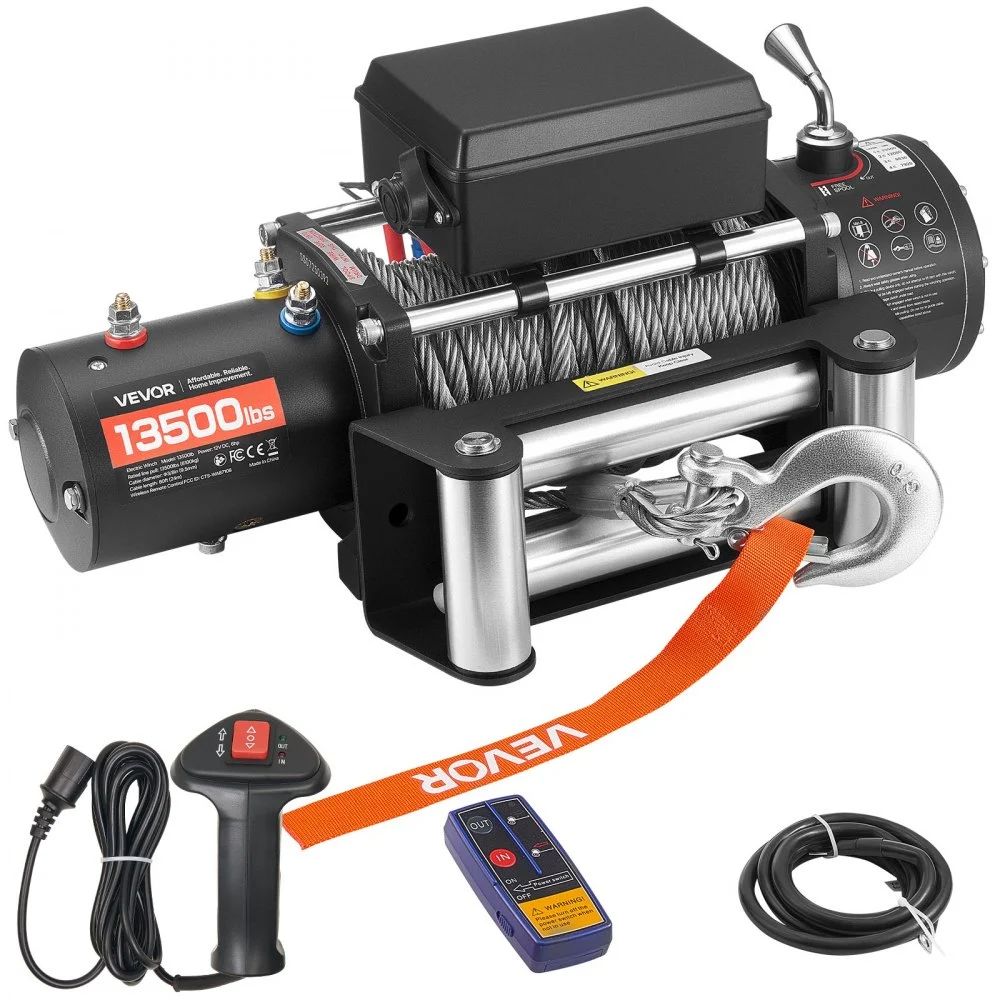 Summer Sale
VEVOR Electric Winch, 13500 lbs Load Capacity, 12V DC Truck Winch with Φ3/8 in x 80 ft Steel Rope, Wireless & Wired Remote Control, IP55 Waterproof for Towing SUV Jeep Trailer Boat Off-Road Vehicle