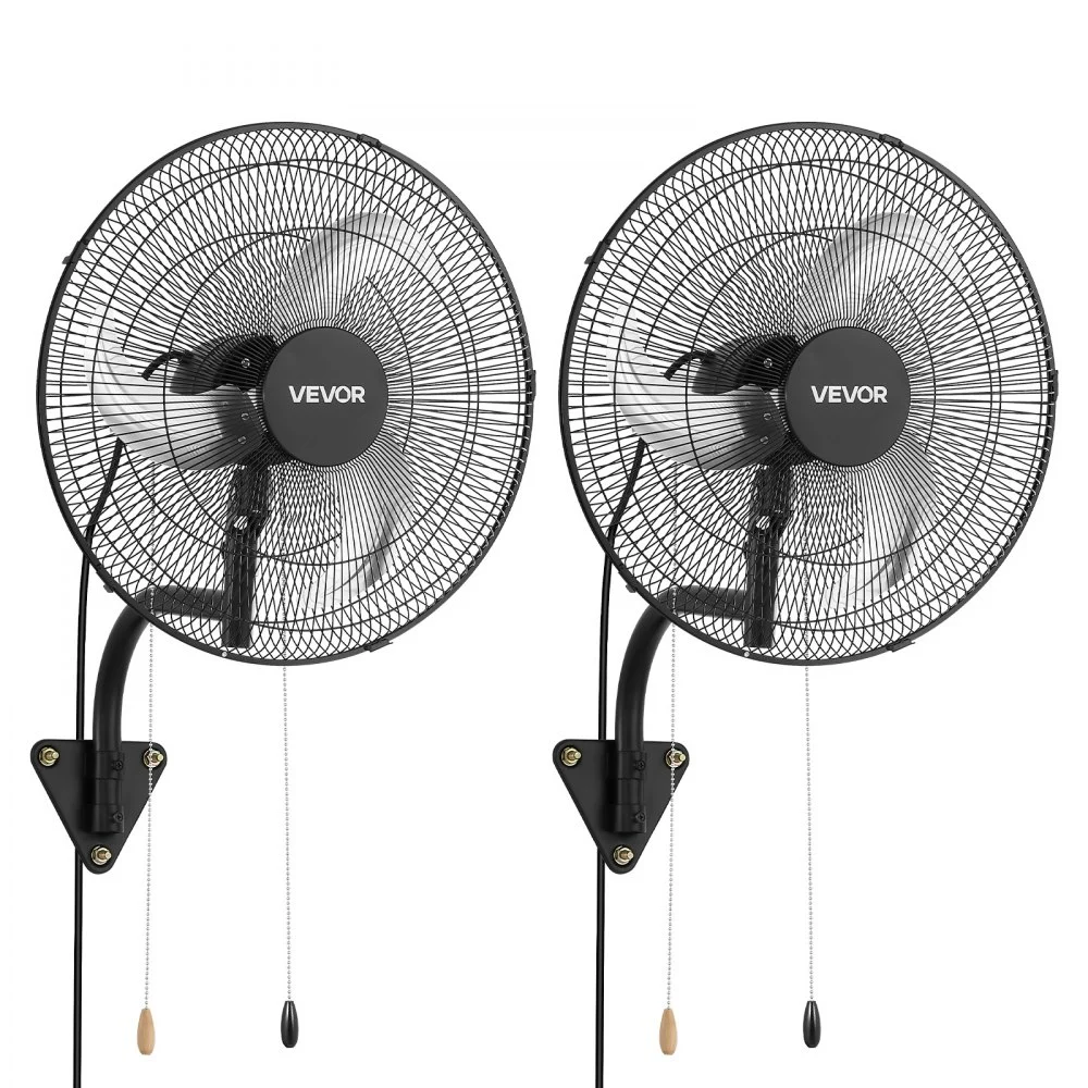 VEVOR Wall Mount Fan, 18 in Wall Mounted Hanging Fan Oscillating, 3-Speed, Long Airflow Distance, Adjustable Rotation Angle, Mechanical Powerful for Industry, Commercial, Garage, Workshop, Gym, 2 Pack