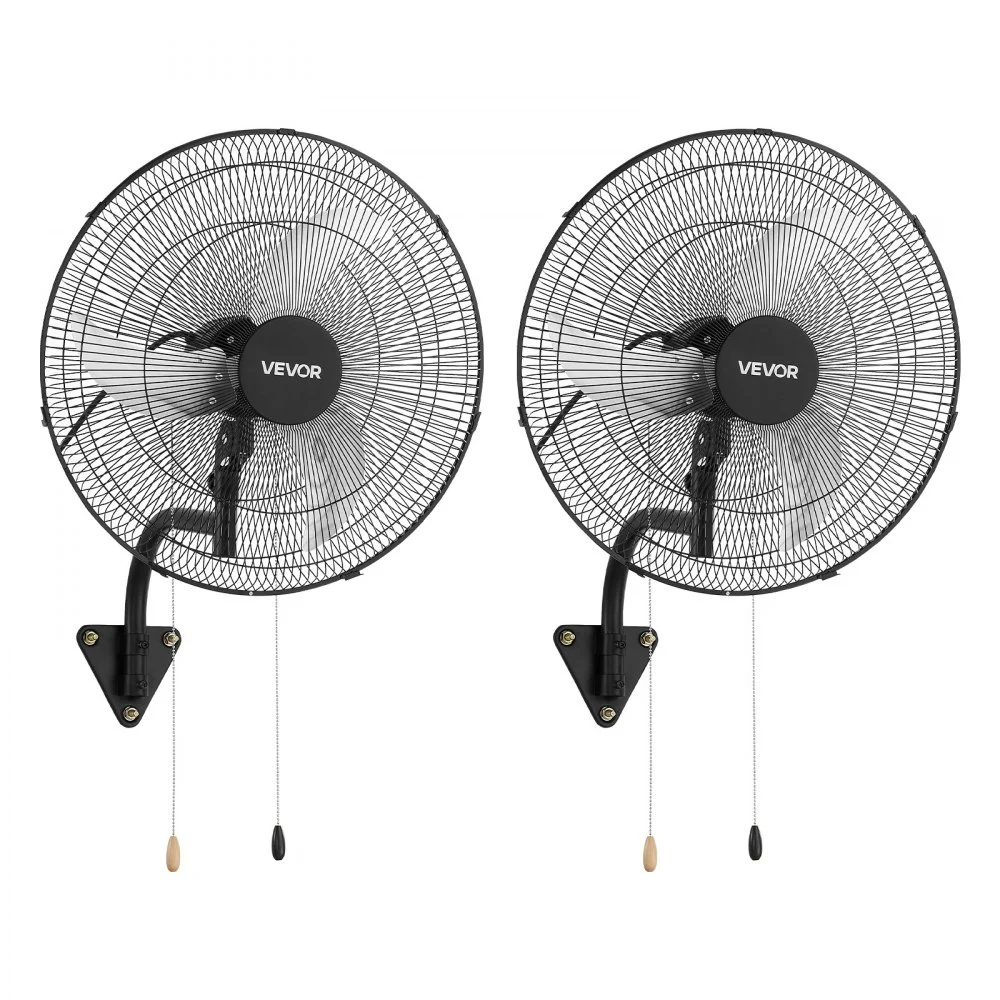 VEVOR Wall Mount Fan, 20 in Wall Mounted Hanging Fan Oscillating, 3-Speed, Long Airflow Distance, Adjustable Rotation Angle, Mechanical Powerful for Industry, Commercial, Garage, Workshop, Gym, 2 Pack