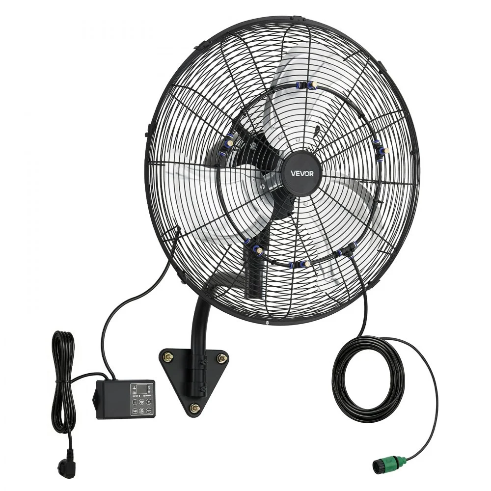 VEVOR Wall Mount Fan, 20 in Wall Mounted Hanging Fan with Oscillating & Mist, Remote, IP44-rated, 3-Speed, 18h Timer, Temperature Control, Powerful for Industry, Commercial, Garage, Workshop, Gym