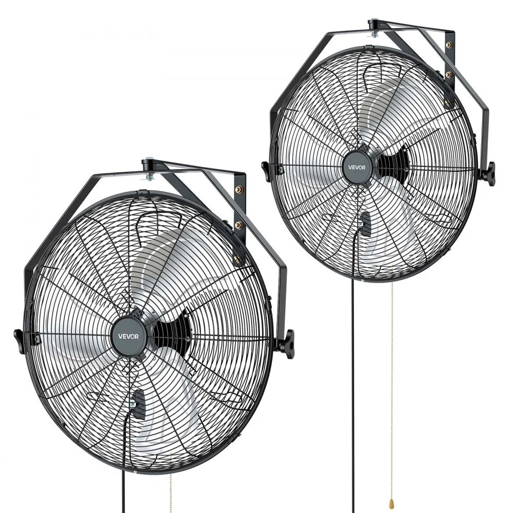 VEVOR Wall Mount Fan, 20 in Wall Mounted Hanging Fan, 3-Speed, Long Airflow Distance, Adjustable Rotation Angle, Mechanical Control, Powerful for Industry, Commercial, Garage, Workshop, Gym, 2 Pack