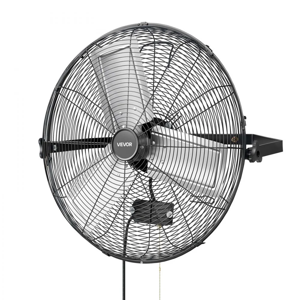 VEVOR Wall Mount Fan, 24 in Wall Mounted Hanging Fan, 3-Speed, Long Airflow Distance, Adjustable Rotation Angle, Mechanical Control, Powerful for Industry, Commercial, Garage, Workshop, Gym, Black