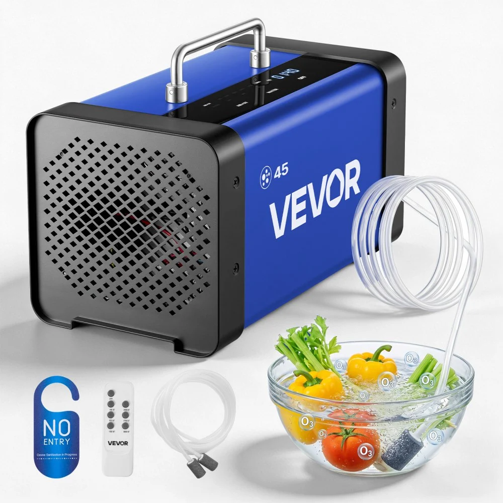 VEVOR Ozone Generator, 45000mg/h Commercial Ozone Machine, with 15s Delayed Start & Dual-Hose Water Mode & LCD Touchscreen, Industrial Deodorizer for Car, Smoke, Home Odors, Up to 3800 sq.ft