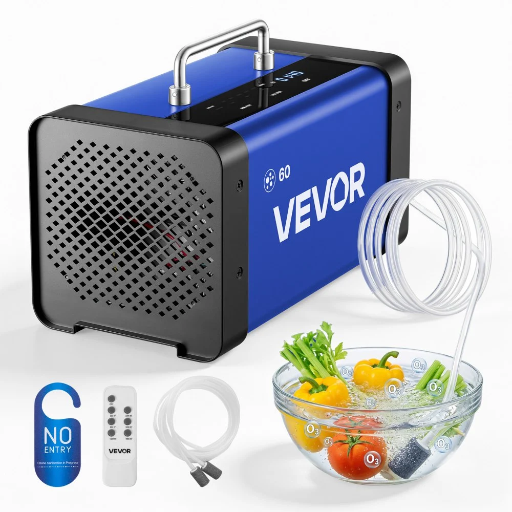 VEVOR Ozone Generator, 60000mg/h Commercial Ozone Machine, with 15s Delayed Start & Dual-Hose Water Mode & LCD Touchscreen, Industrial Deodorizer for Car, Smoke, Home Odors, Up to 4800 sq.ft