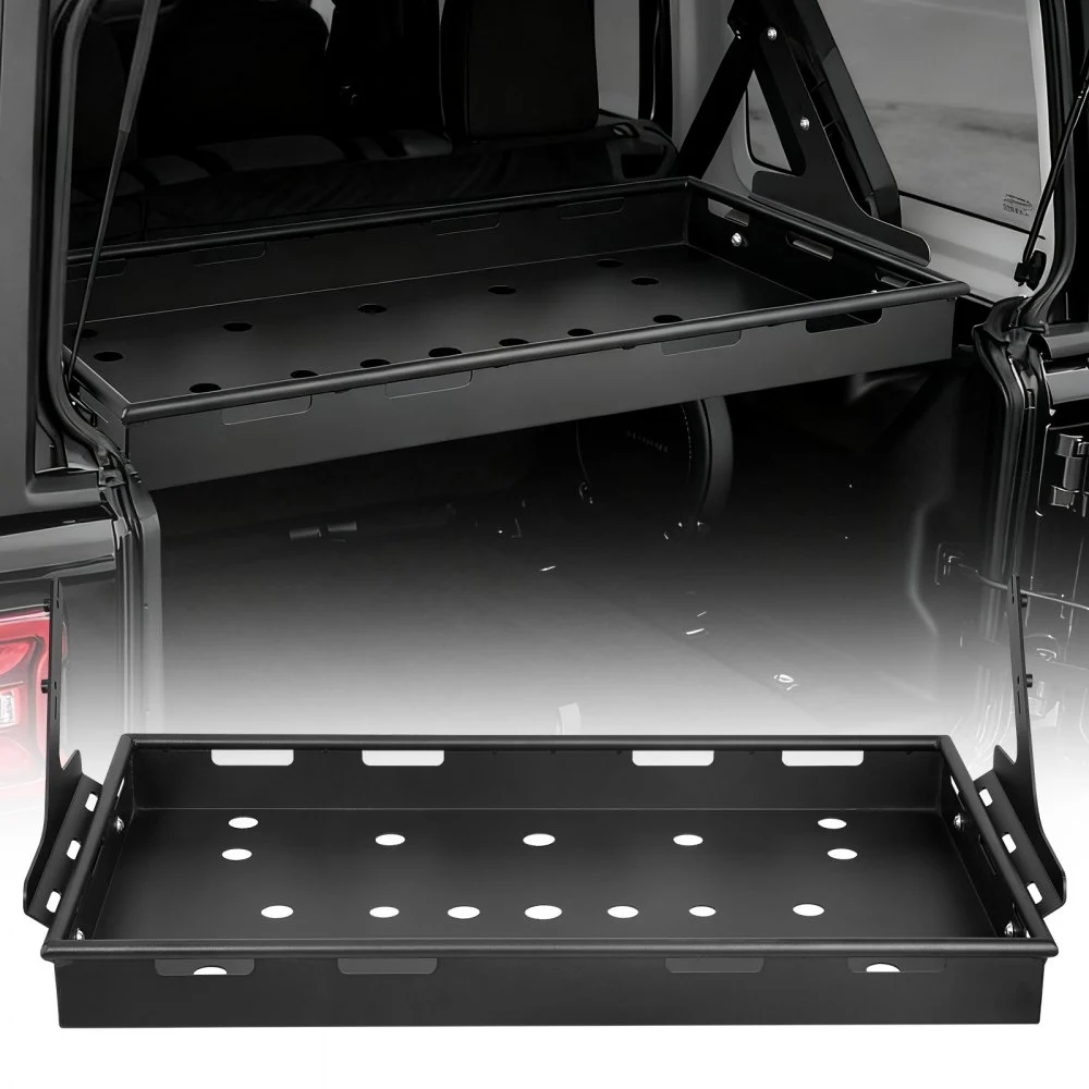 VEVOR Rear Trunk Cargo Rack, for 2018-2024 Jeep Wrangler JLU Sky One-Touch Power Top 4-Door Hardtops, 300 lbs, Carbon Steel Basket Tray Interior Storage Luggage Carrier with Net, Shelf Stand Organizer for Camping