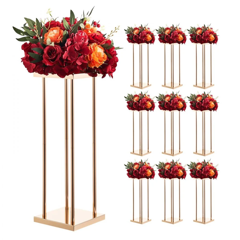 VEVOR Wedding Flower Stand, 10PCS 23.62-inch Column Flower Stand, Floral Stands with Metal Laminate, Cylindrical Cubic Floral Display Rack for Wedding, Party, Birthday, Home, French Gold Stands