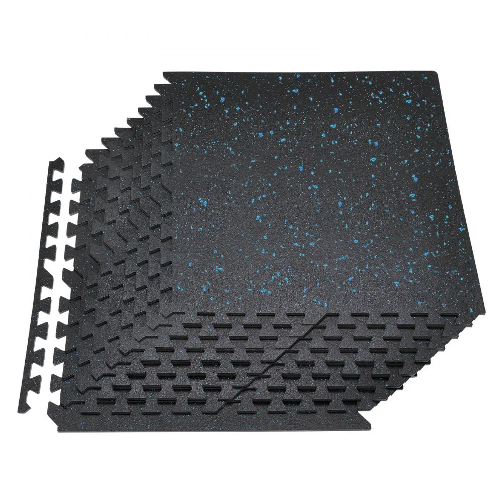 VEVOR Puzzle Exercise Mat, 24 PCS Fitness Equipment Mats, 24 x 24 x 0.4 in, High-Density EVA Foam Mats Set, Interlocking Rubber Soft Tiles, Protective Floor Padding with Blue Dots for Home Gym Office