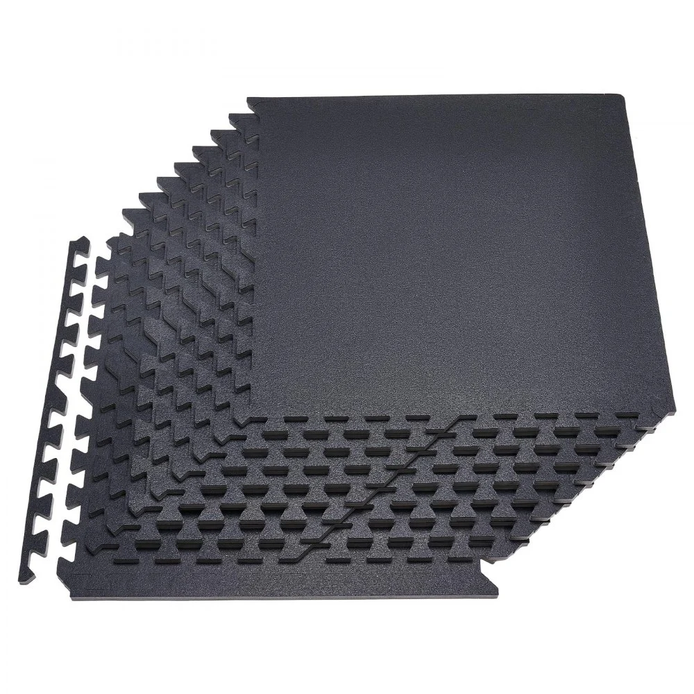 VEVOR Puzzle Exercise Mat, 12 PCS Fitness Equipment Mats, 24 x 24 x 0.56 in, High-Density EVA Foam Gym Mats Set, Interlocking Rubber Soft Tiles, Protective Floor Padding for Home, Gym, Office, Black