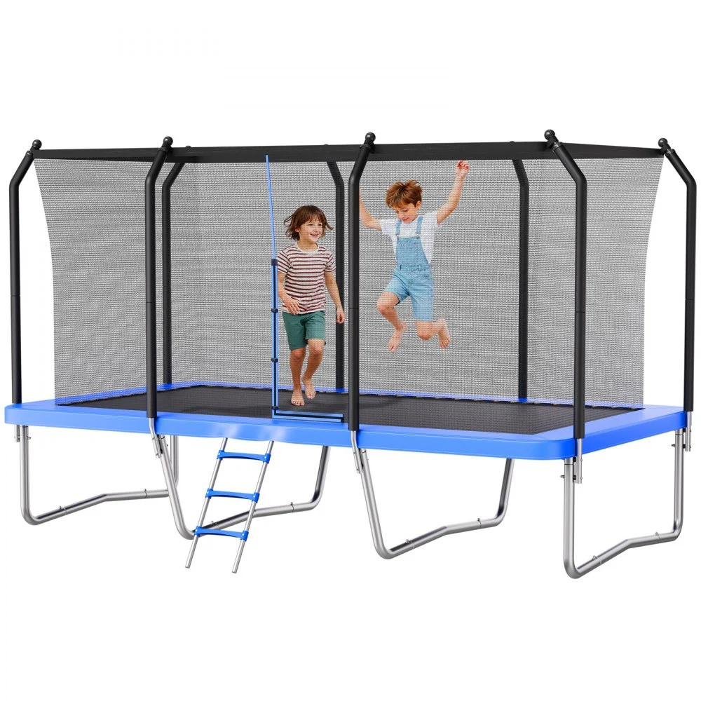 VEVOR Outdoor Trampoline, 8 x 14FT Rectangle Trampoline, ASTM Approved Recreational Trampolines with Enclosure Net, Max 265 lbs Weight Capacity, Anti-Rust Rectangular Trampolines for Kids & Adults